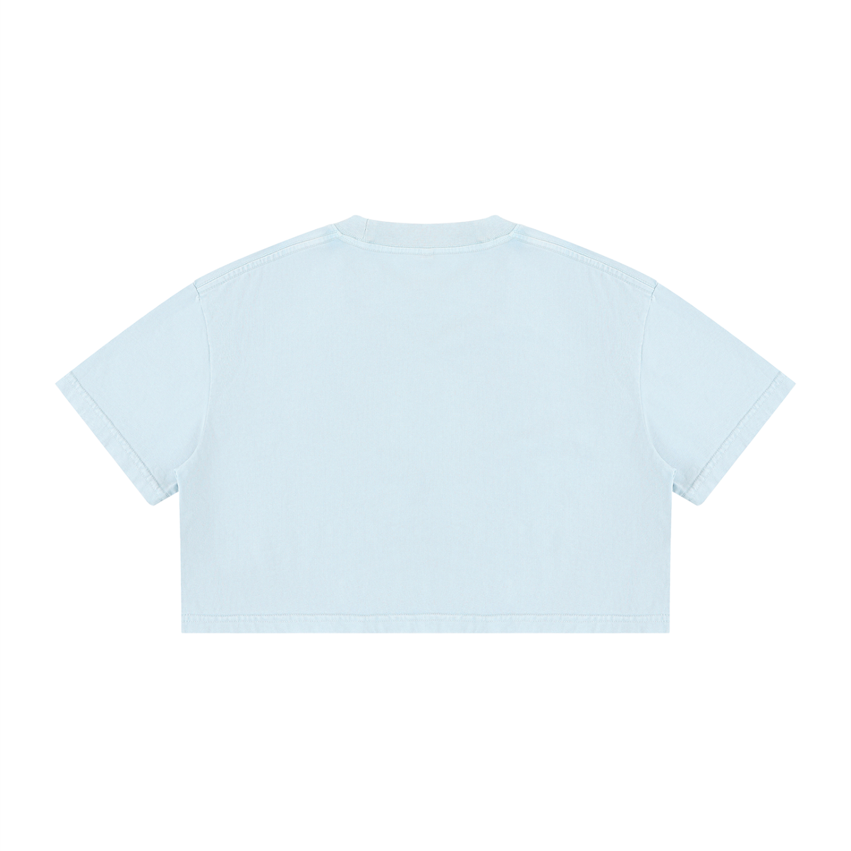 Back view of the Light Blue Mineral Wash Cotton Crop T-Shirt.