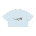 Close-up of the alligator graphic on the Light Blue Mineral Wash Crop T-Shirt.