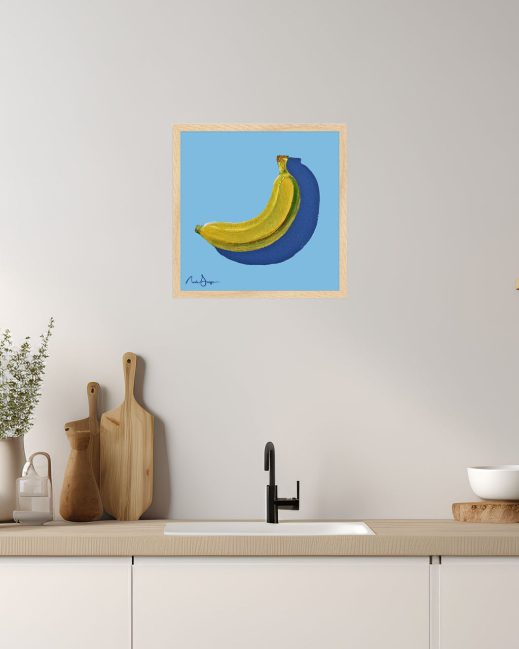"Banana Still Life" Fine Art Print Kitchen Artwork Pop Art Food Print Playful Minimal Foodie Decor
