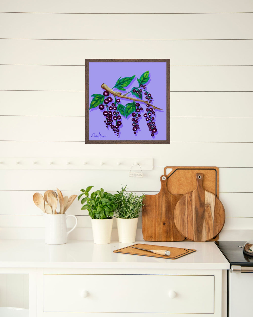 "Black Currants Still Life" Fine Art Print Kitchen Artwork Pop Art Food Print Playful Minimal Foodie Decor