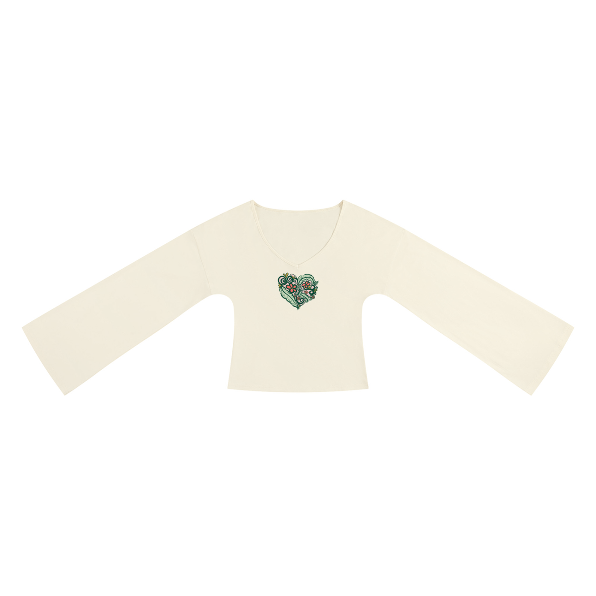 Gypsy Heart Bell Sleeve T-Shirt in Light Apricot colorway, front view.