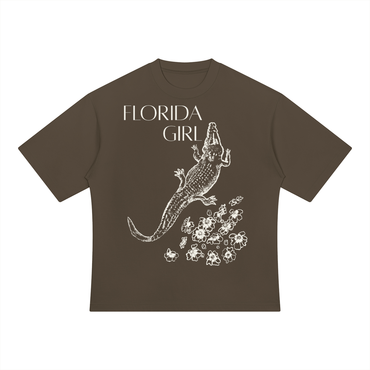 Florida Girl Oversized T-Shirt in Coffee colorway, front view.