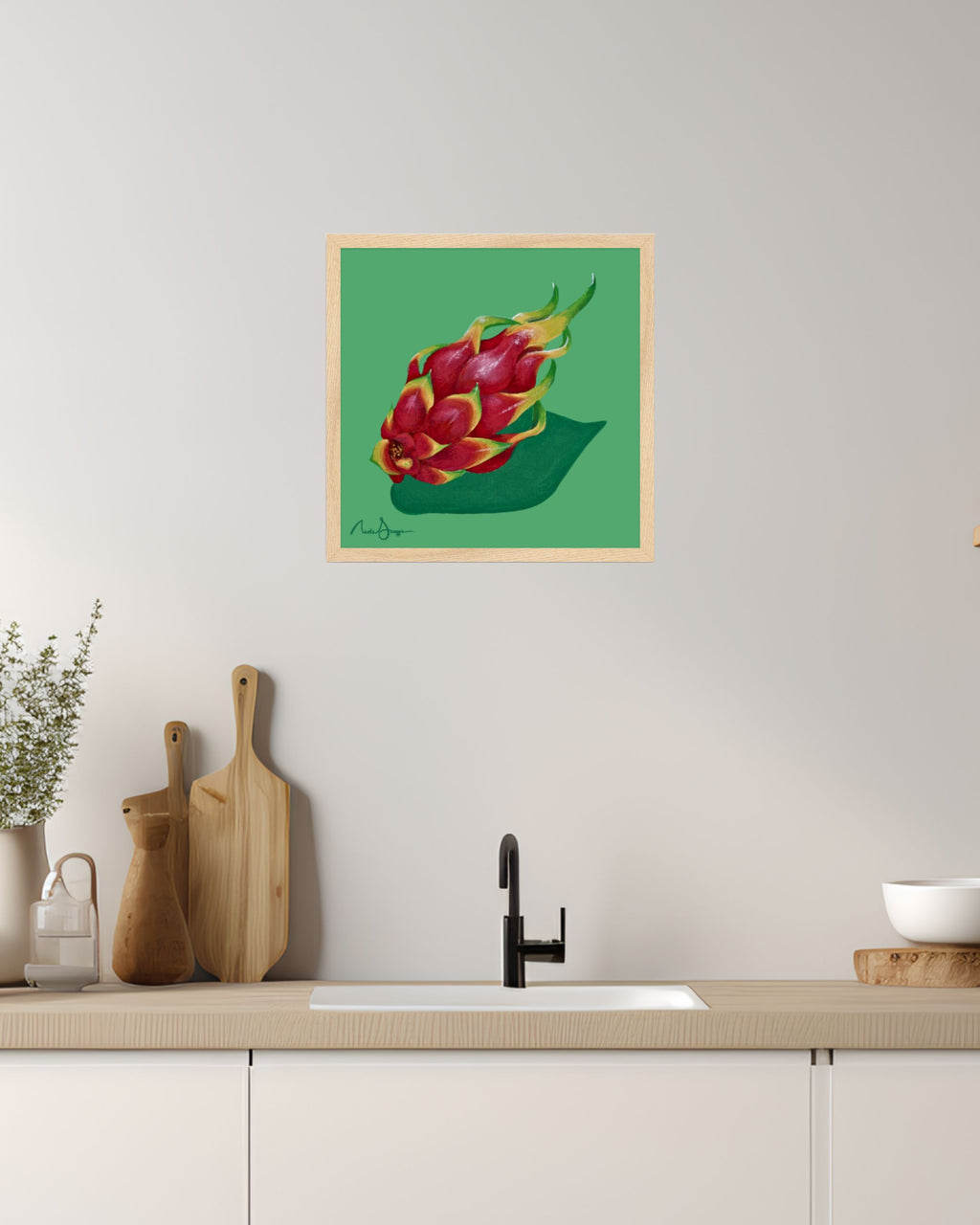 "Dragon Fruit Still Life" Fine Art Print Kitchen Artwork Pop Art Food Print Playful Minimal Foodie Decor