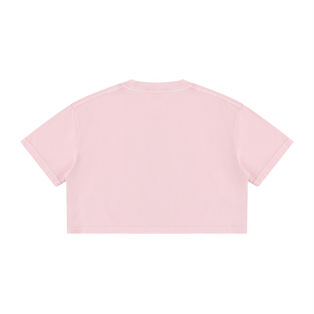 Back view of the Pink Mineral Wash Cotton Crop T-Shirt.