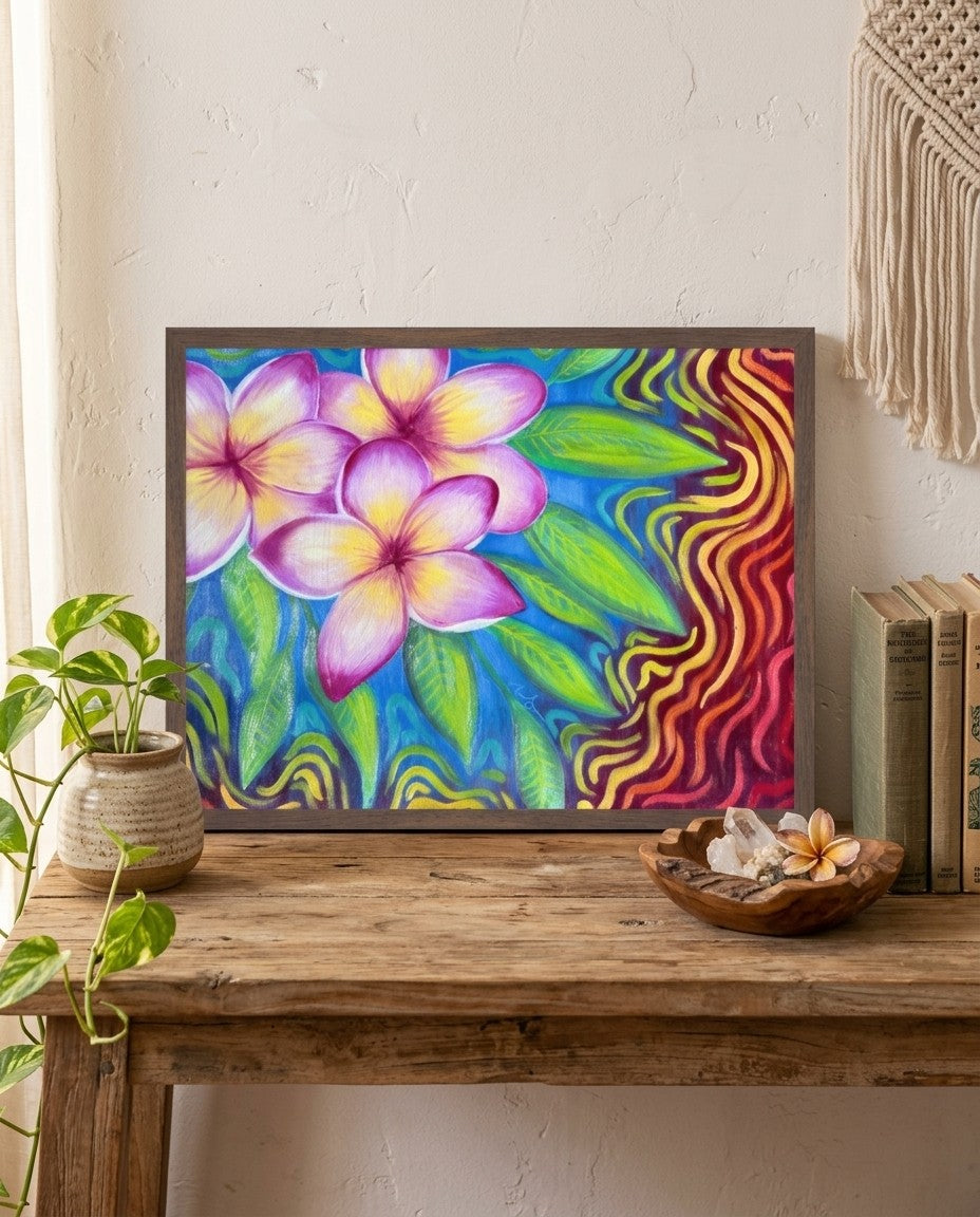 "Hawaiian Dreams" Fine Art Print Frangipani Flower Painting Rainbow Aura