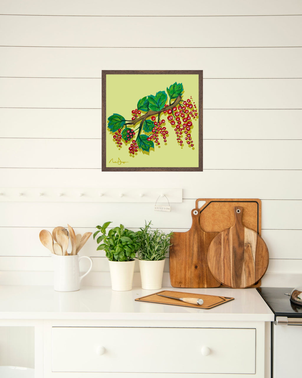 "Red Currants Still Life" Fine Art Print Kitchen Artwork Pop Art Food Print Playful Minimal Foodie Decor
